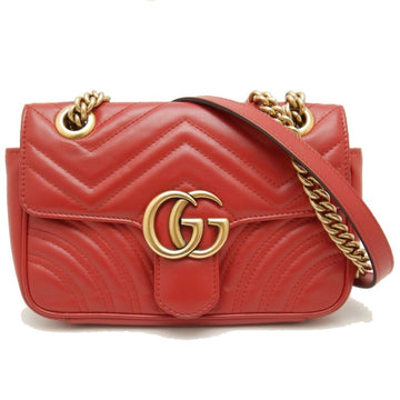 GUCCI Quilted Mini Bag 446744 Shoulder GG Marmont Leather Red 251424