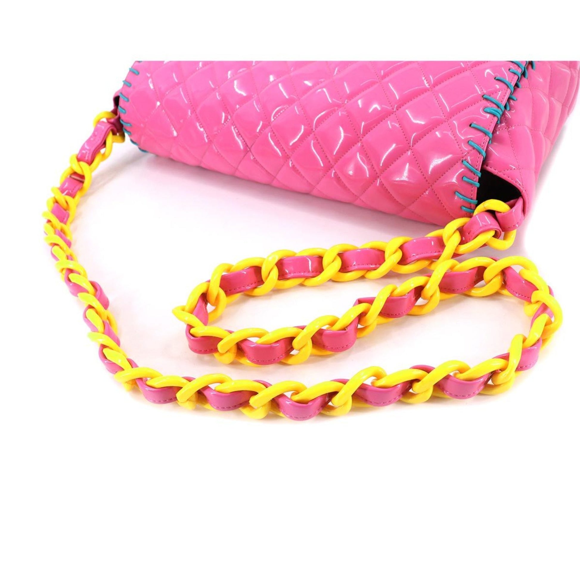 CHANEL Matelasse Plastic Chain Shoulder Bag Enamel Yellow Purse 90195749
