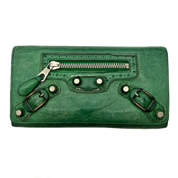 BALENCIAGA 204573 Manager Ant Leather Green Long Wallet Bifold Storage Accessory