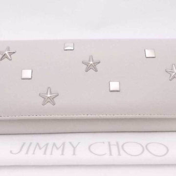 JIMMY CHOO Bi-Fold Long Wallet Star Studs Leather/Metal Light Gray x Silver Women's