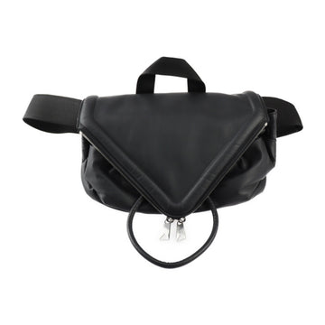 BOTTEGA VENETA Belt bag Waist 659419 Leather Black Silver hardware Body 2WAY Handbag
