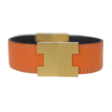 HERMES Lurie Bracelet Leather Metal Orange Black Gold Hardware Reversible