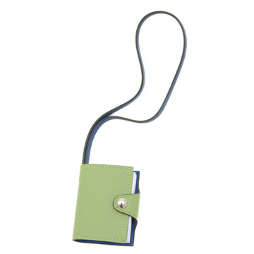 HERMES Ulysse Nano Notebook Cover Verso Bag Charm with Sticky Note Vert Cricket/Blue France