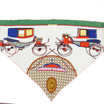 HERMES Muffler/Scarf Triangle Jean Folding Top Carriage Cashmere Silk Cashier 23 Years Vert Mousse White Vermilion Luxury