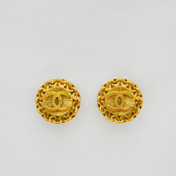 CHANEL Round Coco Earrings Chain Sunbeam 95P Gold Ladies