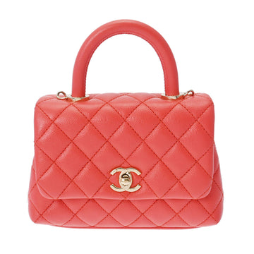 CHANEL Matelasse XXS Orange Pink AS2215 Women's Caviar Skin Handbag