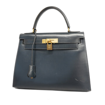 Hermes Kelly Handbag Kelly 28 ???Q Engraved Women's Leather Handbag Navy