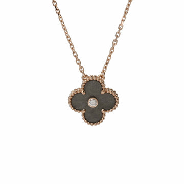 VAN CLEEF & ARPELS Vintage Alhambra Silver Obsidian 1P Diamond VCARP9T000 Women's K18PG Necklace Unused Ginzo