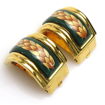 HERMES Earrings Cloisonne Metal/Enamel Gold/Green Women's