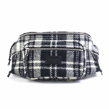SAINT LAURENT Body Bag Waist Pouch Wool Black x White Unisex 581375