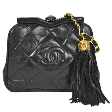 Chanel matelasse here mark chain strap handbag tassel clasp waist pouch black lambskin