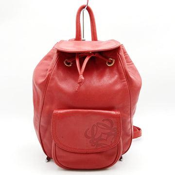 LOEWE Rucksack Daypack Bag Red Leather Anagram Ladies Fashion