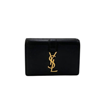 YVES SAINT LAURENT SAINT LAURENT PARIS YSL Logo Leather Genuine Trifold Wallet Mini Black 78370
