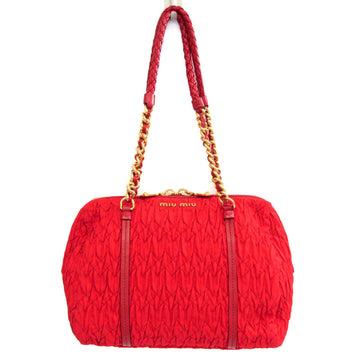 MIU MIU Women's Leather,Nylon Canvas Tote Bag Red Color