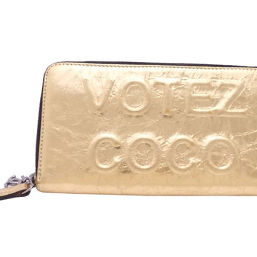 CHANEL Round Zipper Long Wallet VOTEZ COCO Gold Leather Women's