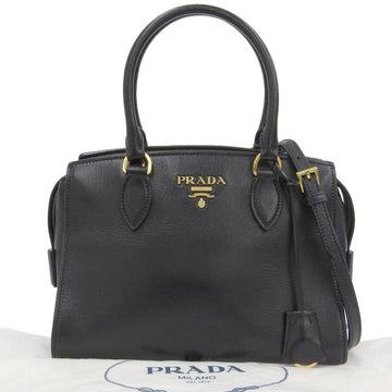PRADA handbag shoulder bag leather black 1BA164