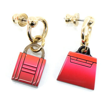 HERMES Earrings Amulet Fusion Marokinier Buffalo Horn Cadena Kelly Motif Pink Orange Red