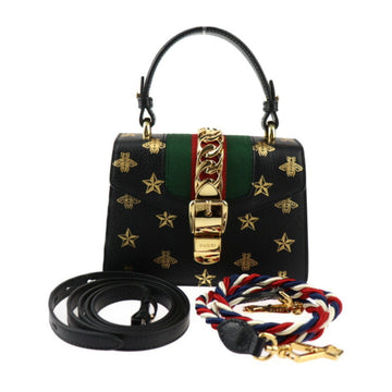 GUCCI Sylvie Bag Handbag 470270 Leather Black 3WAY Shoulder Bee Star