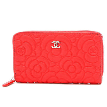 Chanel Camellia Round Wallet Medium Leather Red A82284
