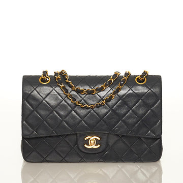 Chanel matelasse double flap chain shoulder bag black gold lambskin ladies CHANEL
