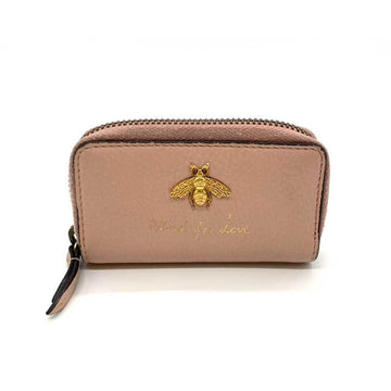 GUCCI Accessories Animalier Coin Case Pink Purse Key Round Bee Motif Ladies Leather 498096