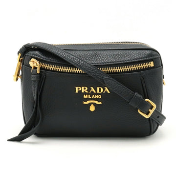 PRADA VIT.DAINO Body Bag Shoulder Pochette Leather NERO Black outlet 1BL006