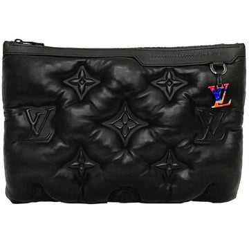 LOUIS VUITTON Clutch Bag Pochette Black 2054 M68775 Puffer Leather UB4179 Handbag Charm Rainbow