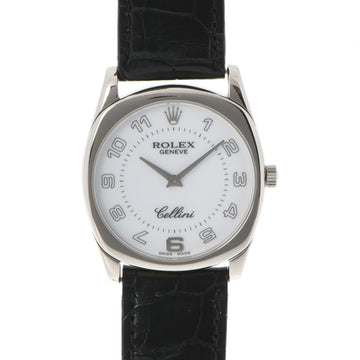Rolex Cellini 4233 men's WG/leather watch hand winding white dial