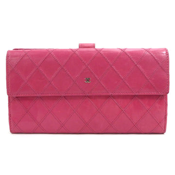 CHANEL Bifold Long Wallet Bicolore Coco Mark Leather Pink Silver Women's
