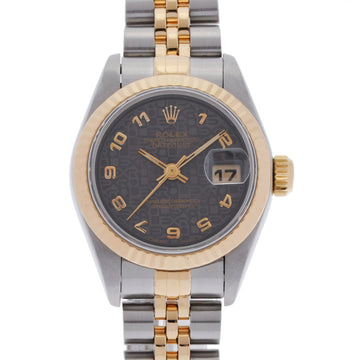 ROLEX Datejust 69173 Women's YG/SS Watch Automatic Black Engraved Computer Dial