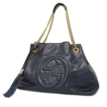 Gucci Soho Shoulder Bag Chain Shoulder 308982 Enamel Leather Navy Gold Metal