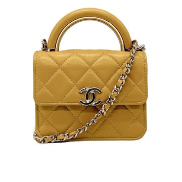CHANEL Mini Chain Bag Wallet Coco Mark Lambskin Yellow Ladies