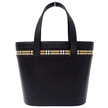 Burberry bag Lady's handbag tote leather black check