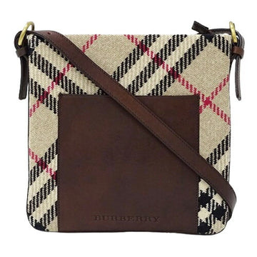 BURBERRY Bag Women's Shoulder Wool Leather Beige Brown Check Crossbody