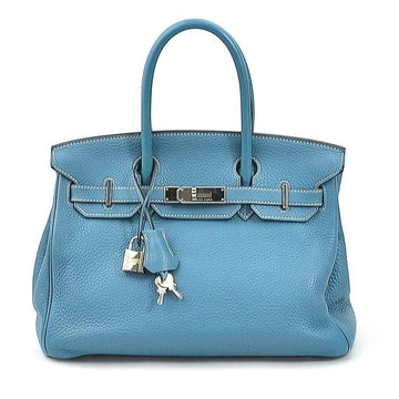 HERMES Handbag Birkin 30 Taurillon Clemence Turquoise Silver Ladies