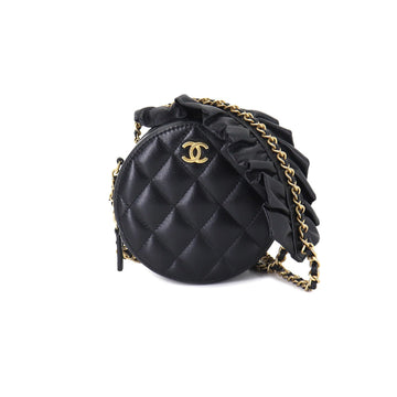 Chanel matelasse frill chain shoulder bag leather black round type Matelasse Bag