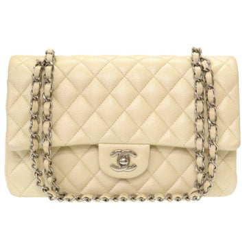 Chanel Matelasse 25 Caviar Skin Double Flap Ivory 24 Series Coco Mark Silver Chain Shoulder Bag