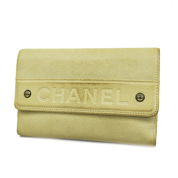 CHANELAuth  Bifold Wallet Silver Metal Fittings Caviar Leather Ivory
