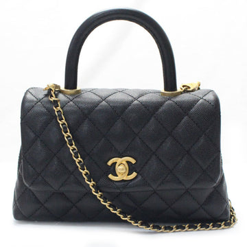 CHANEL Top Handle Flap Bag XS 2Way Shoulder Black A92990 Caviar Skin Women's