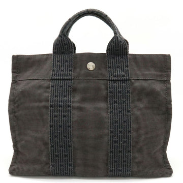 HERMES Yale Line Tote PM Bag Handbag Nylon Canvas Gray Black