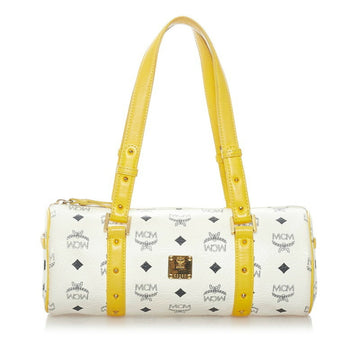 MCM Visetos Handbag Mini Boston White Yellow PVC Leather Ladies