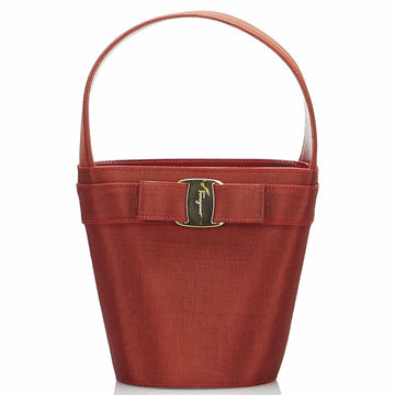 Salvatore Ferragamo Vara Ribbon Bucket Handbag BA214180 Brown Orange Canvas Leather Ladies
