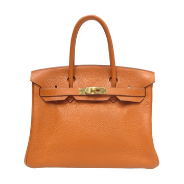 HERMES Birkin 30 Handbag Orange/G Hardware Taurillon J Stamp Ladies Men's Bag Leather