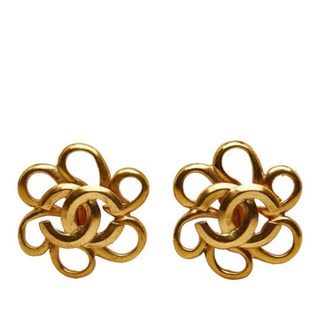 CHANEL Flower Coco Mark Earrings Gold Plated Ladies