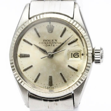 ROLEXVintage  Oyster Perpetual Date 6517 White Gold Steel Ladies Watch BF549363
