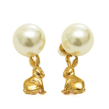 CHRISTIAN DIOR Dior Tribal Earrings Rabbit Metal/Resin Pearl Gold/White