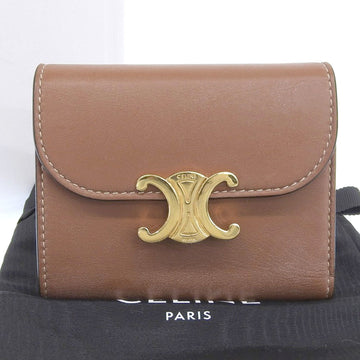 CELINE Triomphe Small Wallet Flap Trifold Leather Brown 10D783DPV