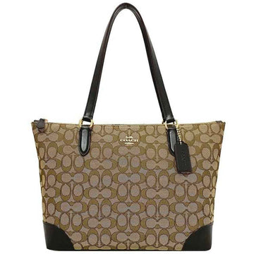 COACH tote bag beige brown signature F29958 canvas leather  handbag ladies