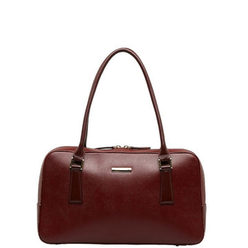 BURBERRY Nova Check Handbag Red Leather Women's
