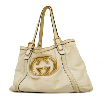 GUCCIAuth  Double G 162094 Women's Leather Tote Bag Ivory